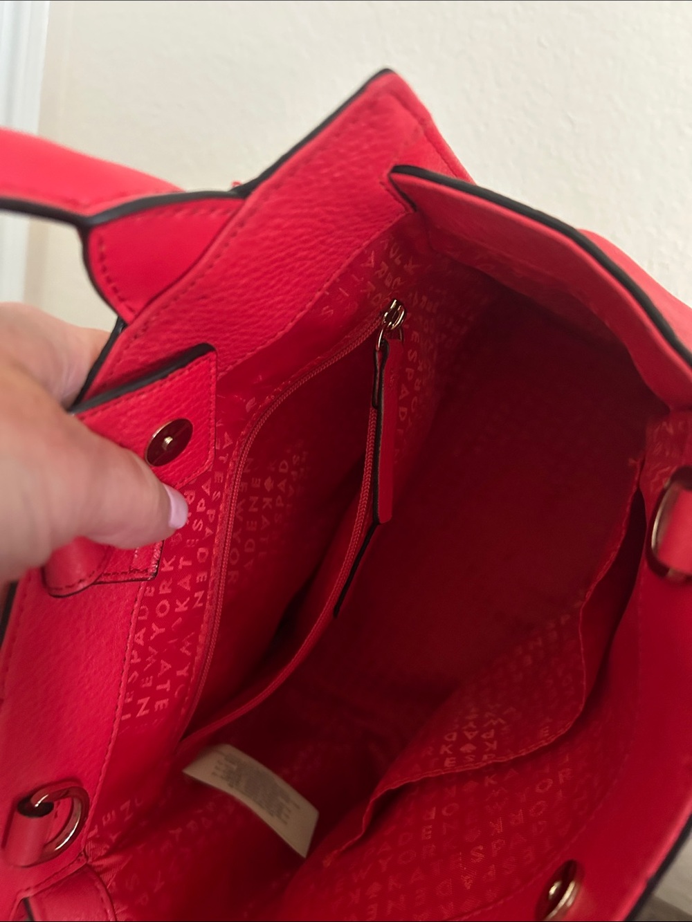 kate spade Red Leather Satchel with Woven Diamond Detail - Picture 5 of 6